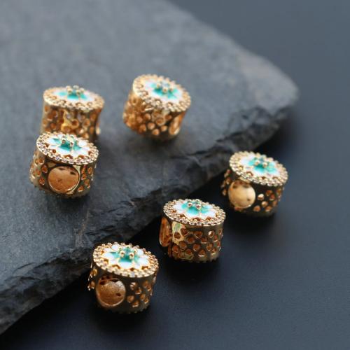 Brass Spacer Beads, plated, DIY & micro pave cubic zirconia & enamel, mixed colors, 11mm, Inner Diameter:Approx 4.5mm, Sold By PC
