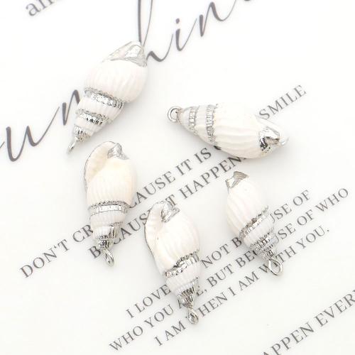 Natural Trumpet Shell Pendants, with Iron, Conch, silver color plated, DIY, mixed colors, 10-26mm, Sold By PC