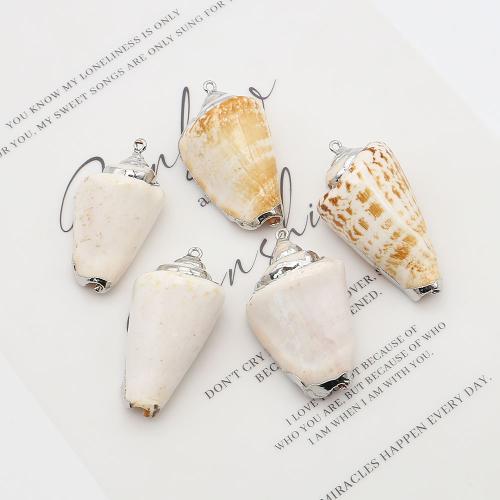 Natural Trumpet Shell Pendants, with Iron, Conch, silver color plated, DIY, mixed colors, 25x42mm-27x48mm, Sold By PC