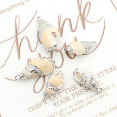 Natural Trumpet Shell Pendants, with Iron, Conch, silver color plated, DIY, mixed colors, 9-26mm, Sold By PC