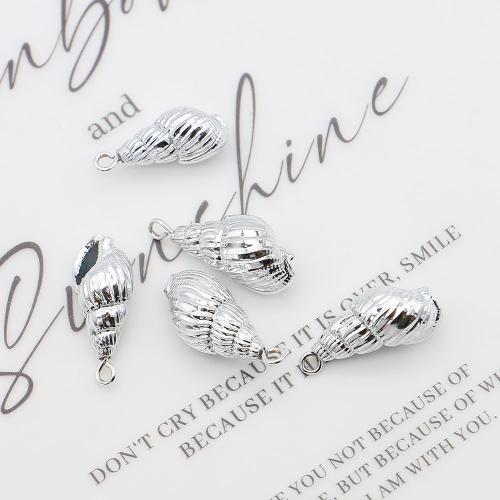 Natural Trumpet Shell Pendants, with Iron, Conch, silver color plated, DIY, silver color, 9x20mm-11x23mm, Sold By PC