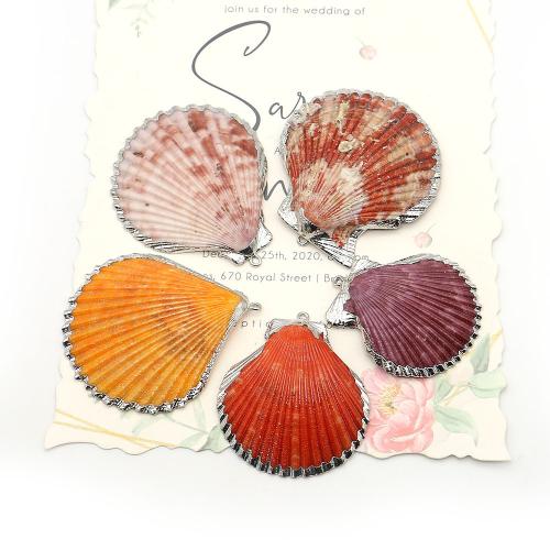 Shell Pendants, with Iron, silver color plated, DIY, mixed colors, 39x45mm-51x56mm, Sold By PC