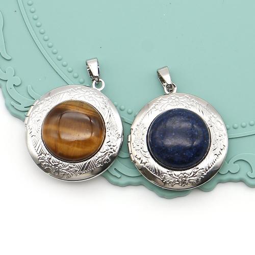 Gemstone Pendants Jewelry, Tibetan Style, with Natural Stone & Iron, silver color plated, DIY, more colors for choice, 32x35mm, Sold By PC
