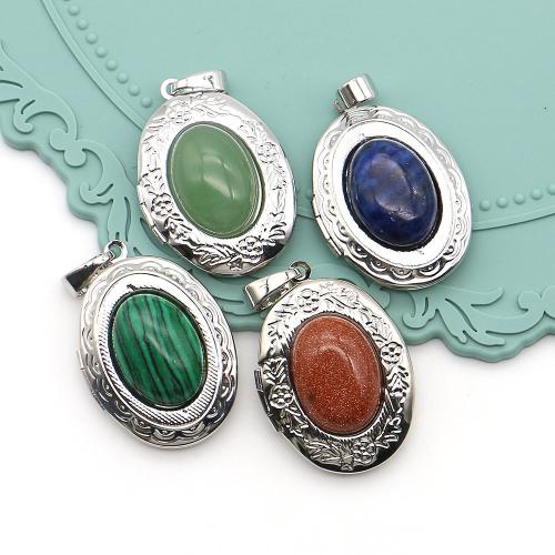 Gemstone Pendants Jewelry, Tibetan Style, with Natural Stone & Iron, silver color plated, DIY, more colors for choice, 32x35mm, Sold By PC