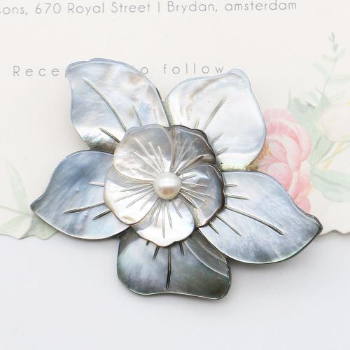 Shell Jewelry Sets, pendant & necklace, Flower, silver color plated, DIY & imitation pearl, more colors for choice, 54x67mm, Sold By PC