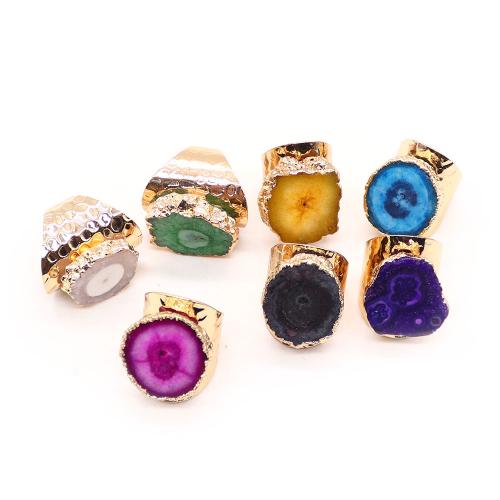 Agate Finger Ring, 304 Stainless Steel, with Agate, gold color plated, fashion jewelry, more colors for choice, 24x30mm, Sold By PC