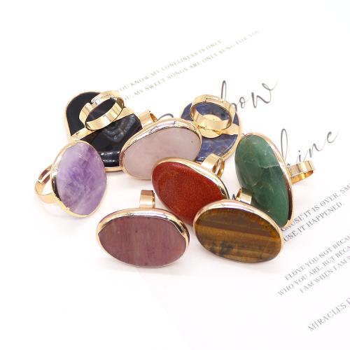 Natural Gemstone Finger Ring, Brass, with Natural Stone, gold color plated, fashion jewelry, more colors for choice, 30x41mm, Sold By PC