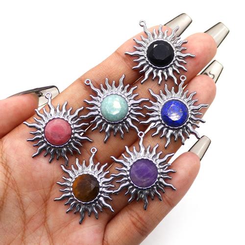 Gemstone Pendants Jewelry, Brass, with Natural Stone, Sun, gold color plated, DIY, more colors for choice, nickel, lead & cadmium free, 25x30mm, Sold By PC