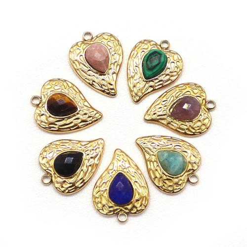 Gemstone Pendants Jewelry, 304 Stainless Steel, with Natural Stone, Heart, gold color plated, DIY, more colors for choice, nickel, lead & cadmium free, 15x20mm, Sold By PC
