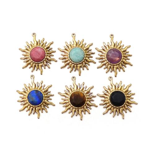 Gemstone Pendants Jewelry, Brass, with Natural Stone, Sun, gold color plated, DIY, more colors for choice, nickel, lead & cadmium free, 25x30mm, Sold By PC
