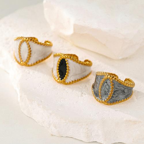 Enamel Stainless Steel Finger Ring, 304 Stainless Steel, real gold plated, fashion jewelry & for woman, more colors for choice, Sold By PC
