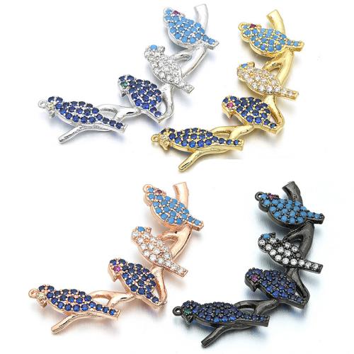 Rhinestone Brass Pendants, Bird, plated, DIY & with rhinestone, more colors for choice, 34x17mm, Hole:Approx 0.2mm, Sold By PC