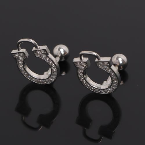 Bijoux de piercing d'oreille en acier inoxydable, Acier inoxydable 304, Placage de couleur d'or, bijoux de mode & pavé de micro zircon, argent, Vendu par PC