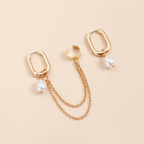 Pendientes asimétricos, aleación de zinc, con Perlas de plástico ABS, chapado en color dorado, Joyería, dorado, Vendido por Par
