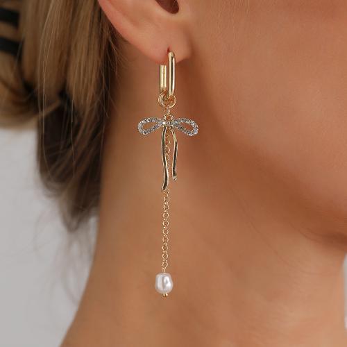 Tibetan Style Drop Earrings, with Plastic Pearl, gold color plated, fashion jewelry & with rhinestone, more colors for choice, Sold By Pair