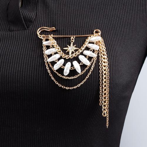 Plastic Pearl Brooch, Tibetan Style, with Plastic Pearl, gold color plated, fashion jewelry & multilayer, Crystal Gold, Sold By PC