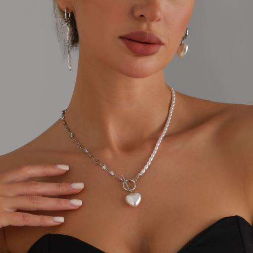 Plastic Pearl Necklace, earring & necklace, Tibetan Style, with ABS Plastic Pearl, gold color plated, fashion jewelry, more colors for choice, Sold By PC