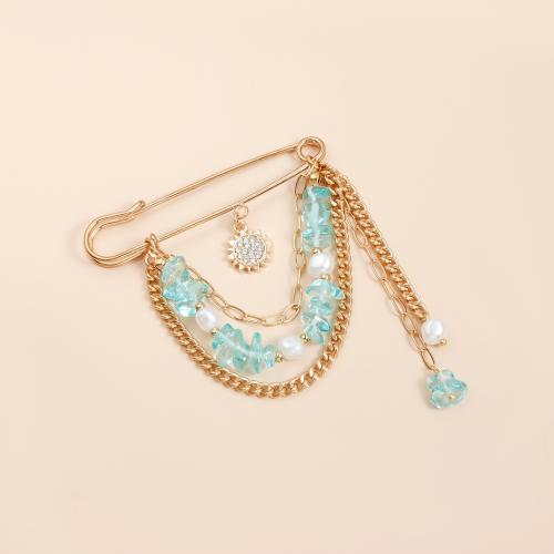 Broche cristal, alliage de zinc, avec cristal & perle de plastique, Placage de couleur d'or, bijoux de mode & avec strass, plus de couleurs à choisir, Vendu par PC