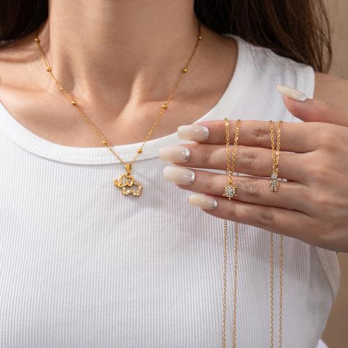 Collier de bijoux en acier inoxydable, Acier inoxydable 304, Placage de couleur d'or, bijoux de mode & pavé de micro zircon, plus de couleurs à choisir, Vendu par PC