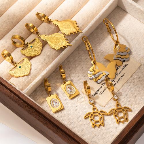 Acero inoxidable gota pendiente, acero inoxidable 304, chapado en color dorado, Joyería & micro arcilla de zirconia cúbica, más colores para la opción, Vendido por Par