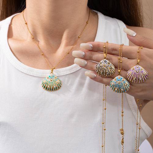 Titanium Steel Necklace, with Plastic Pearl, gold color plated, fashion jewelry & enamel, more colors for choice, Sold By PC
