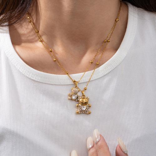Titanium Steel Necklace, with Plastic Pearl, gold color plated, fashion jewelry & micro pave cubic zirconia, more colors for choice, Sold By PC
