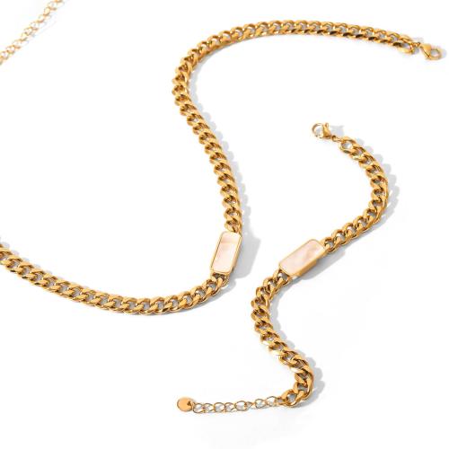 Fashion Stainless Steel Jewelry Sets, 304 Stainless Steel, with White Shell, 18K gold plated, fashion jewelry & different styles for choice & for woman, Sold By PC