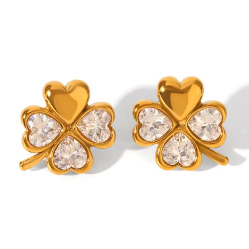 Stainless Steel Stud Earrings, 304 Stainless Steel, with Cubic Zirconia, plated, fashion jewelry & different styles for choice & for woman, golden, Sold By Pair
