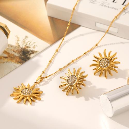 Rhinestone Stainless Steel Jewelry Set, 304 Stainless Steel, plated, different styles for choice & for woman & with rhinestone, golden, Sold By PC