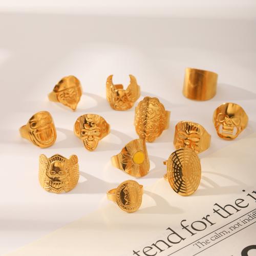 Stainless Steel Finger Ring, 304 Stainless Steel, plated, fashion jewelry & Unisex & different styles for choice, golden, Sold By PC