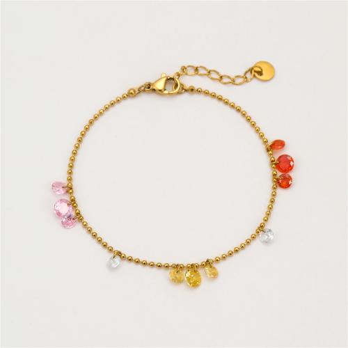 Stainless Steel Jewelry Bracelet, 304 Stainless Steel, with Cubic Zirconia, plated, fashion jewelry & for woman, more colors for choice, Sold By PC