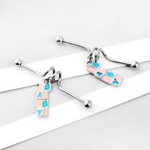 Stainless Steel Ear Piercing Jewelry, 304 Stainless Steel, silver color plated, fashion jewelry & enamel, mixed colors, Sold By PC