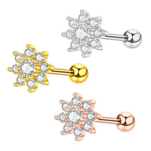 Stainless Steel Ear Piercing Jewelry, 304 Stainless Steel, with Brass, Flower, plated, fashion jewelry & micro pave cubic zirconia, more colors for choice, Sold By PC