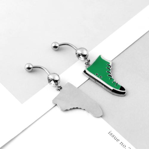 Acier inoxydable anneau de ventre, Acier inoxydable 316, chaussures, Placage de couleur argentée, bijoux de mode & émail & avec strass, couleurs mélangées, Vendu par PC