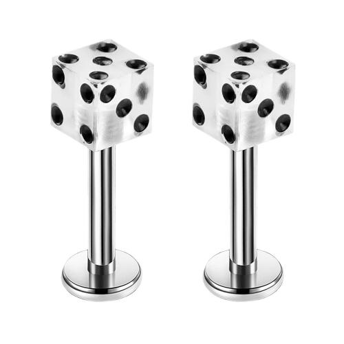 Stainless Steel Ear Piercing Jewelry, 316L Stainless Steel, with Acrylic, silver color plated, fashion jewelry, mixed colors, Sold By PC