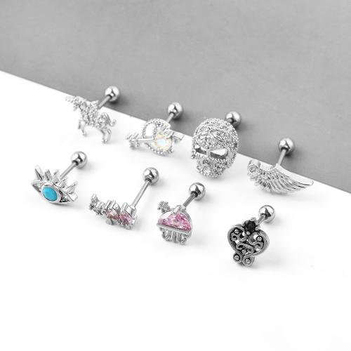 Bijoux de piercing d'oreille en acier inoxydable, Acier inoxydable 304, avec laiton, Placage, bijoux de mode & pavé de micro zircon, plus de couleurs à choisir, 1.60x6mm, Vendu par PC