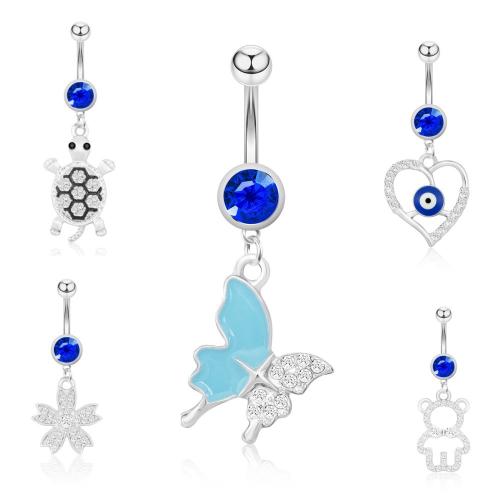 Acier inoxydable anneau de ventre, Acier inoxydable 304, Placage, bijoux de mode & émail & avec strass, plus de couleurs à choisir, Vendu par PC
