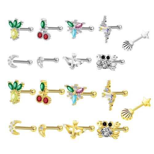 Bijoux de piercing d'oreille en acier inoxydable, Acier inoxydable 304, avec laiton,  , Placage, bijoux de mode & émail & avec strass, plus de couleurs à choisir, 1x6mm, Vendu par PC
