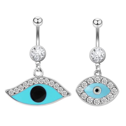 Acier inoxydable anneau de ventre, Acier inoxydable 304, avec laiton, Placage de couleur argentée, bijoux de mode & émail & avec strass, couleurs mélangées, Vendu par PC