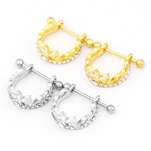 Anneau de mamelon en acier inoxydable, Acier inoxydable 304, Placage, bijoux de mode & avec strass, plus de couleurs à choisir, Vendu par PC
