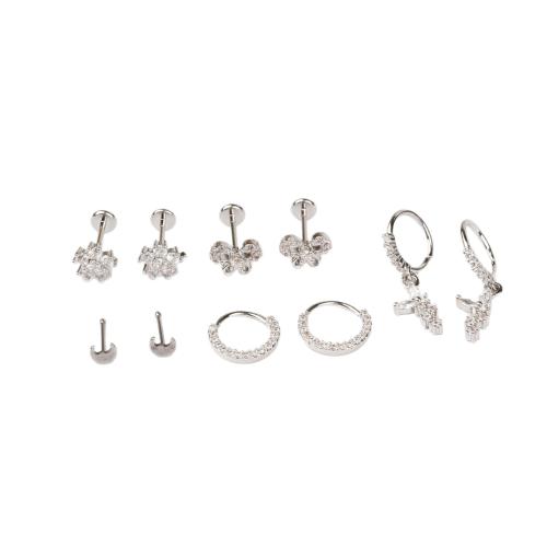 metal pendiente de perforación, chapado, Joyería & micro arcilla de zirconia cúbica, más colores para la opción, libre de níquel, plomo & cadmio, Vendido por UD