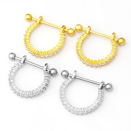 Anneau de mamelon en acier inoxydable, Acier inoxydable 304, avec laiton, Placage, bijoux de mode & pavé de micro zircon, plus de couleurs à choisir, Vendu par PC