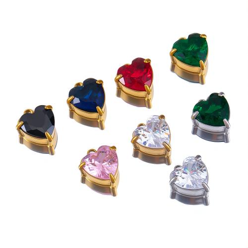 Stainless Steel Heart Pendants, 304 Stainless Steel, with Glass, plated, DIY, more colors for choice, 10PCs/Bag, Sold By Bag