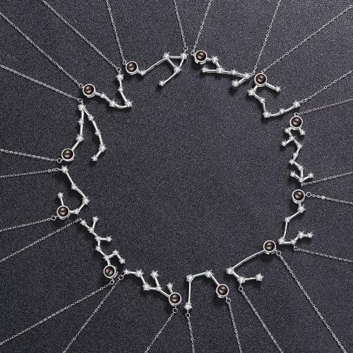 925 Sterling Silver Miniature Projection Necklace, 12 Signs of the Zodiac, different styles for choice & micro pave cubic zirconia & for woman, Length:Approx 16 Inch, Sold By PC
