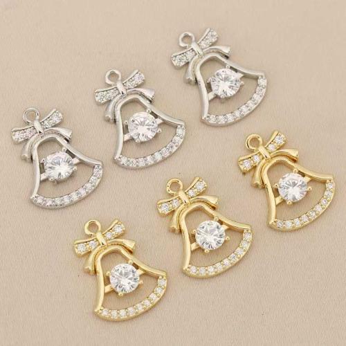 Rhinestone Brass Pendants, Christmas Bell, plated, DIY & with rhinestone, more colors for choice, nickel, lead & cadmium free, 10PCs/Bag, Sold By Bag
