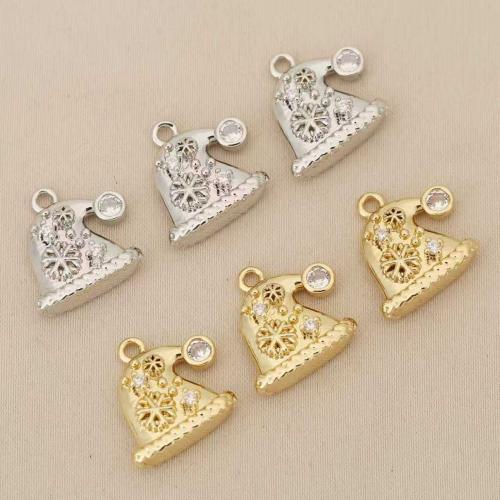 Rhinestone Brass Pendants, Christmas Hat, plated, DIY & with rhinestone, more colors for choice, nickel, lead & cadmium free, 10PCs/Bag, Sold By Bag