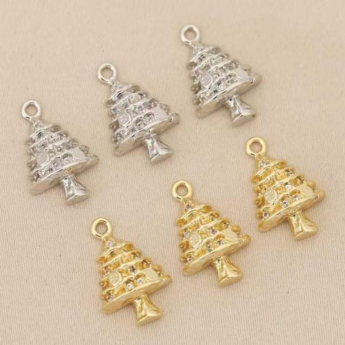 Rhinestone Brass Pendants, Christmas Tree, plated, DIY & with rhinestone, more colors for choice, nickel, lead & cadmium free, 10PCs/Bag, Sold By Bag