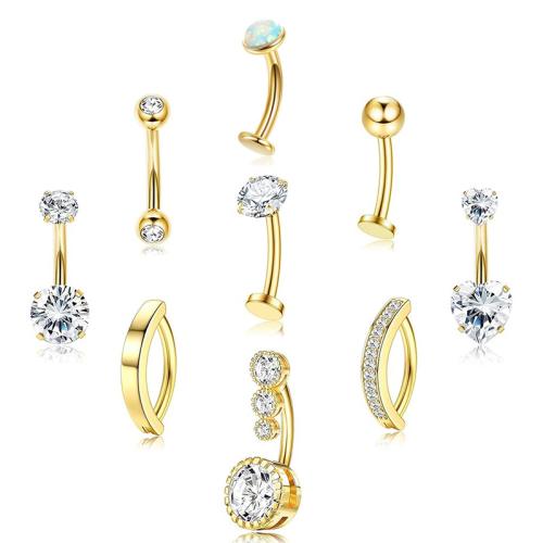 Acier inoxydable anneau de ventre, Acier inoxydable 304, avec laiton, Placage, bijoux de mode & pavé de micro zircon, plus de couleurs à choisir, Vendu par PC