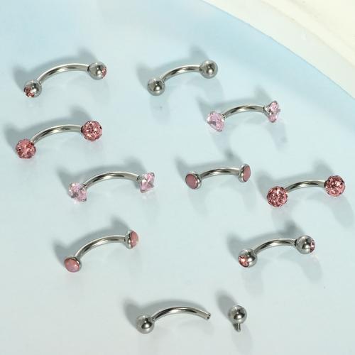 Acier inoxydable anneau de ventre, Acier inoxydable 304, Placage, Double astuce & bijoux de mode & pavé de micro zircon, plus de couleurs à choisir, Vendu par fixé