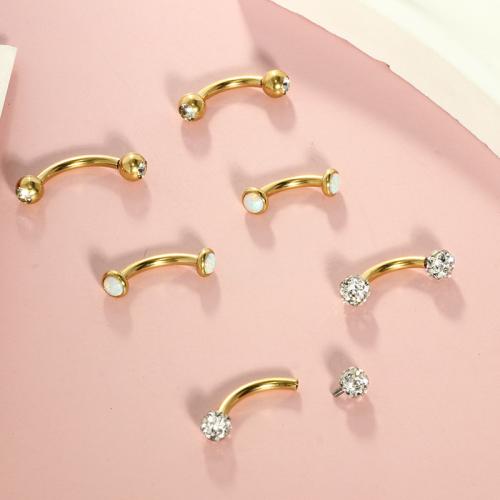 Acier inoxydable anneau de ventre, Acier inoxydable 304, avec Opale, Placage, bijoux de mode & pavé de micro zircon, plus de couleurs à choisir, Vendu par fixé